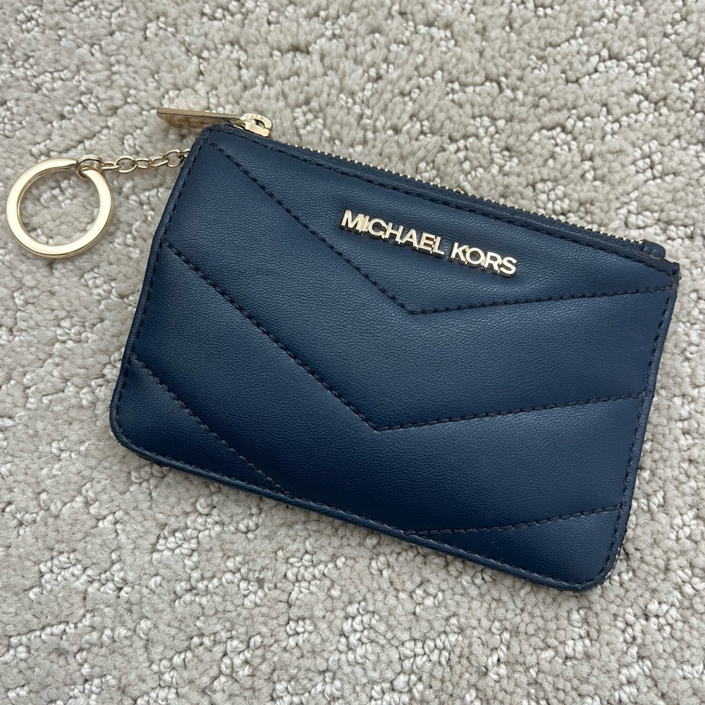 Michael Kors Jet Set Travel Small Blue Quilted Coin Pouch Wallet